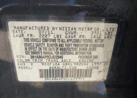 2012 Nissan Sentra 2.0 Sr z USA, uszkodzony, nr VIN 3N1AB6AP0CL622945